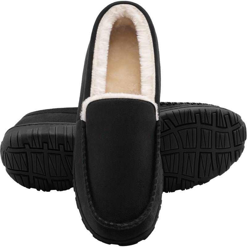 shoeslocker Slippers for Men Moccasin Mens Slippers Warm Indoor Outdoor Black Size 10 - Image 1